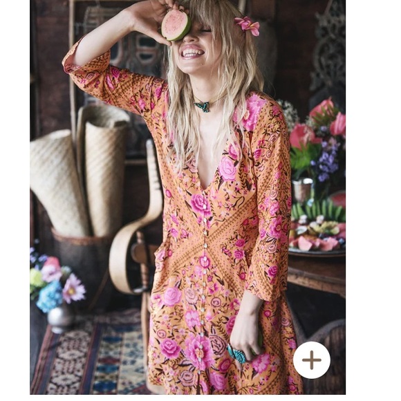 Spell & the Gypsy babushka boho mini dress amber S preowned - Picture 2 of 15